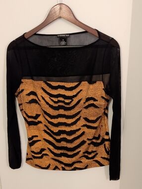 Vivienne Tam Black and Gold Tiger-Print Long Sleeve Top